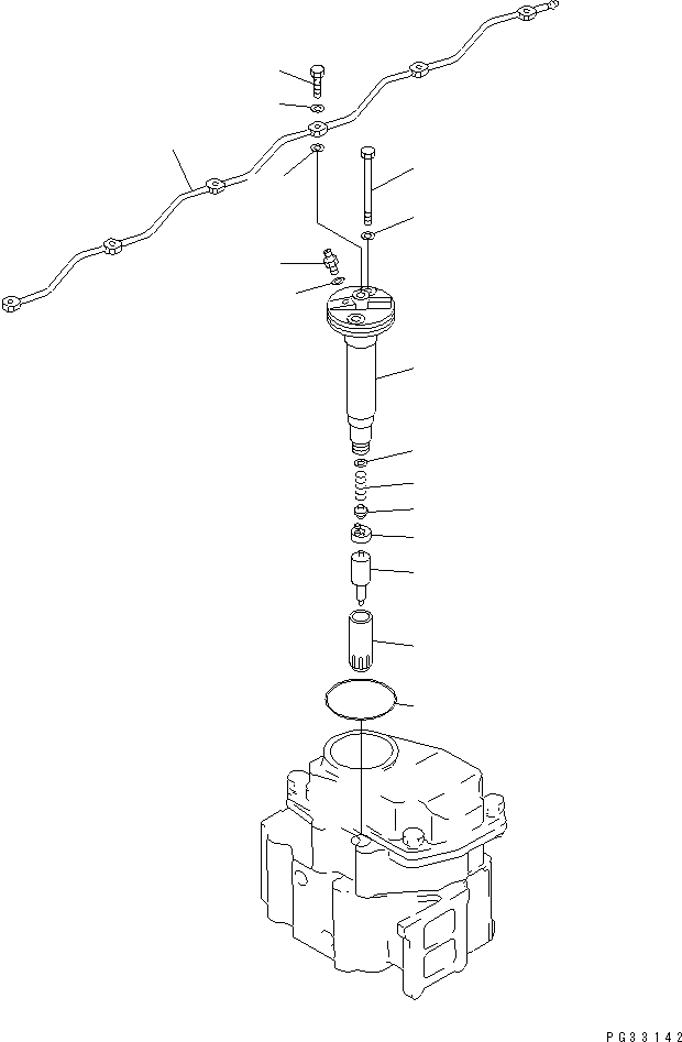 Komatsu parts book diagram for 6D125-1EE S/N 21811-UP: FUEL NOZZLE AND SPILL PIPE(#29457-)