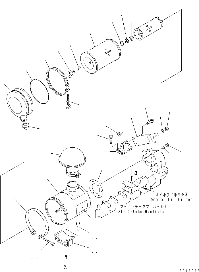 Komatsu parts book diagram for 6D125-1W S/N 10001-UP: AIR CLEANER AND MOUNTING(#10001-14199)