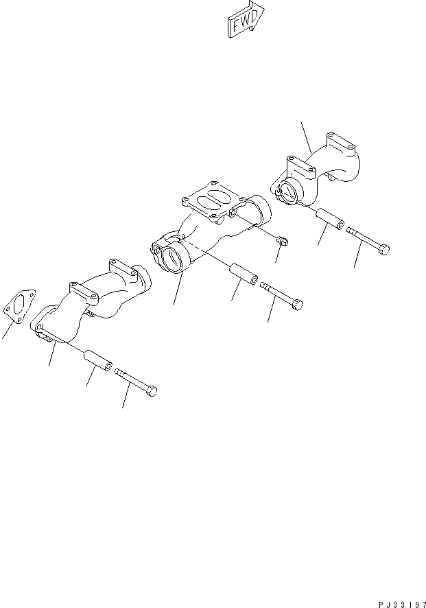 Komatsu parts book diagram for 6D125-1W S/N 10001-UP: EXHAUST MANIFOLD AND MOUNTING