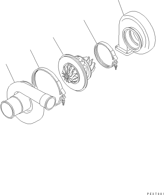 Komatsu parts book diagram for 6D125-1W S/N 10001-UP: TURBOCHARGER (WITH TURBOCHARGER)