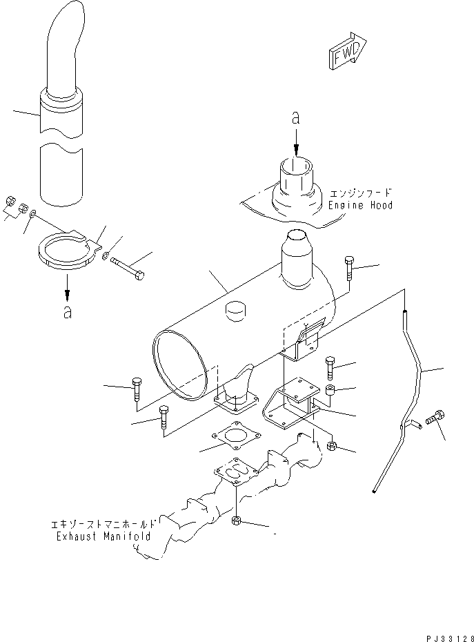 Komatsu parts book diagram for 6D125-1W S/N 10001-UP: MUFFLER AND MOUNTING