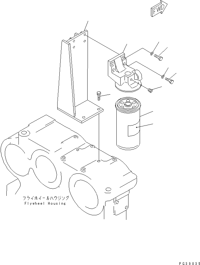 Komatsu parts book diagram for 6D125-1W S/N 10001-UP: LUBRICATING OIL FILTER AND MOUNTING