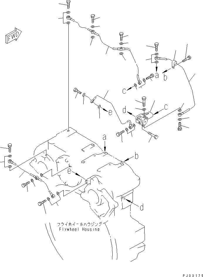 Komatsu parts book diagram for 6D125-1W S/N 10001-UP: POWER TAKE OFF LUBRICATING OIL PIPING