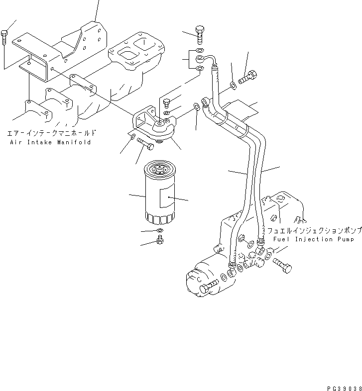 Komatsu parts book diagram for 6D125-1W S/N 10001-UP: FUEL FILTER AND PIPING