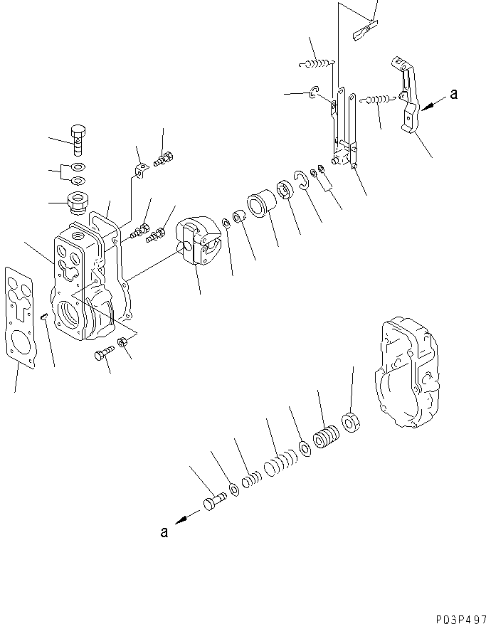 Komatsu parts book diagram for 6D125-1W S/N 10001-UP: FUEL INJECTION PUMP (GOVERNOR) (1/2)(#10001-34764)