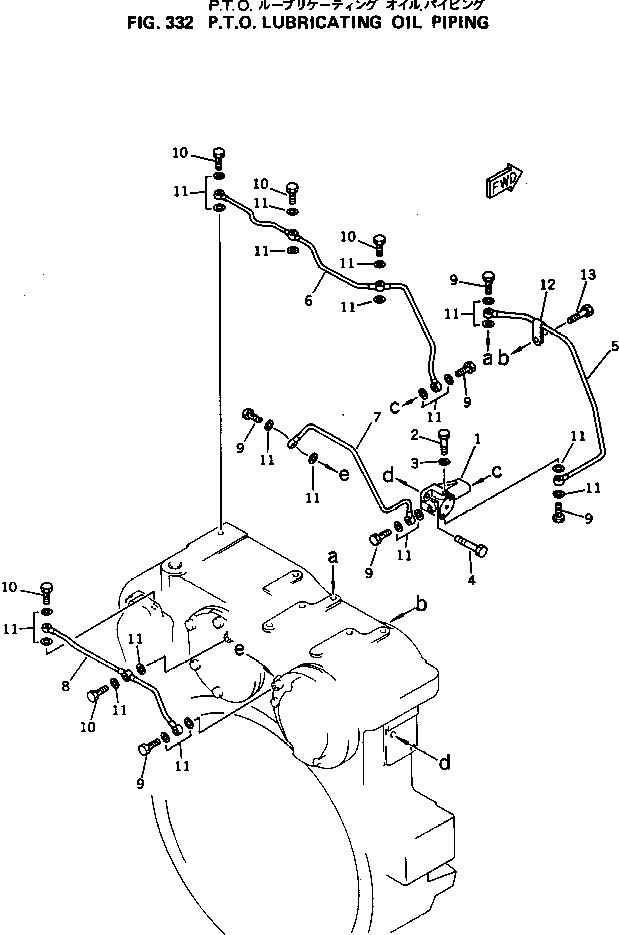 Komatsu parts book diagram for 6D125-1M S/N 10001-UP: P.T.O. LUBRICATING OIL PIPING