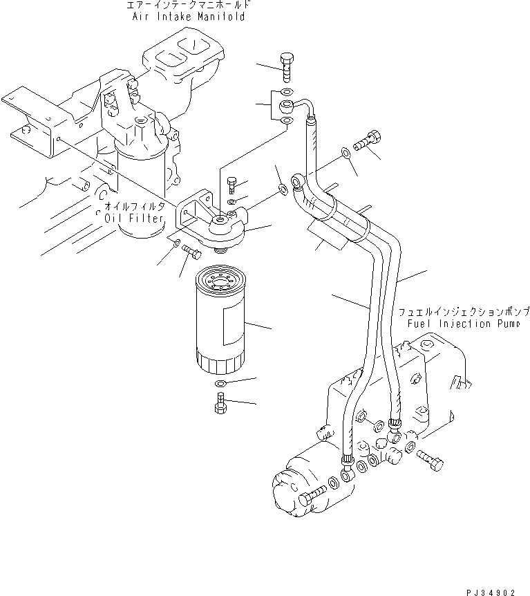 Komatsu parts book diagram for 6D125-1J S/N 10001-UP: FUEL FILTER AND PIPING