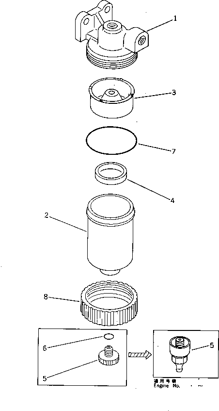 Komatsu parts book diagram for 6D125-1J S/N 10001-UP: WATER SEPARATOR