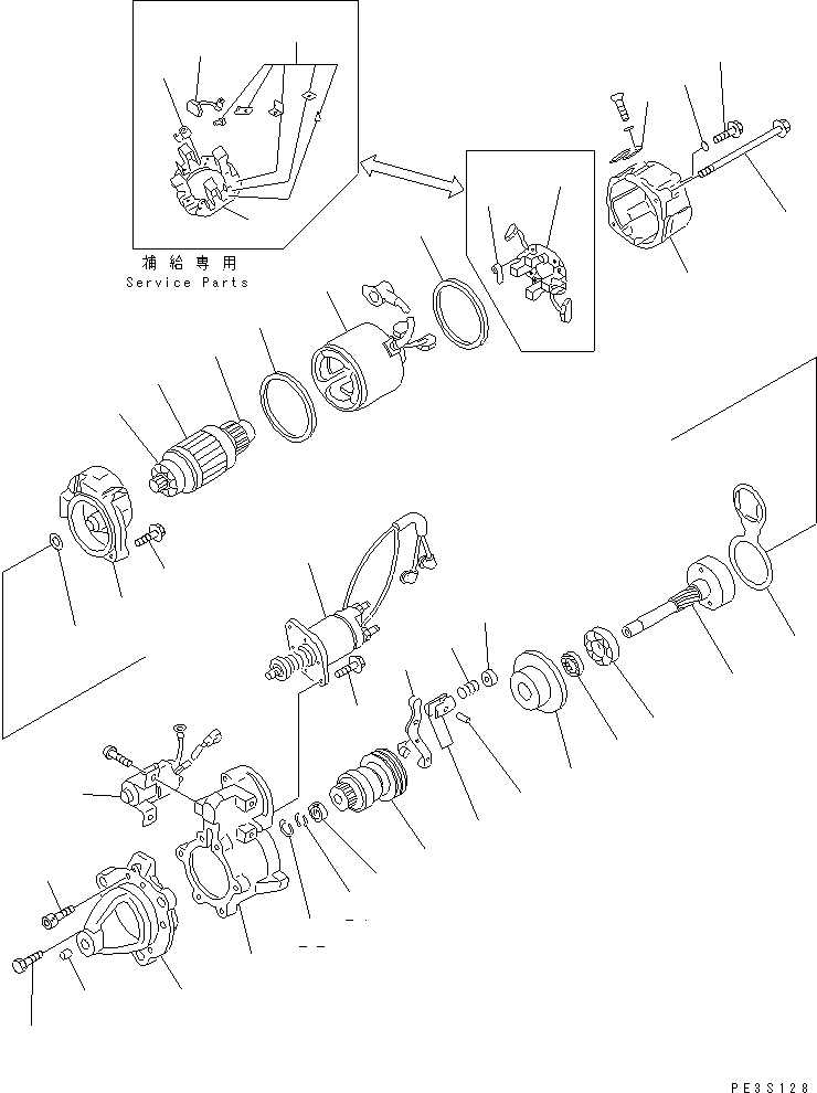 Komatsu parts book diagram for 6D125-1J S/N 10001-UP: STARTING MOTOR (11KW)(#35448-)