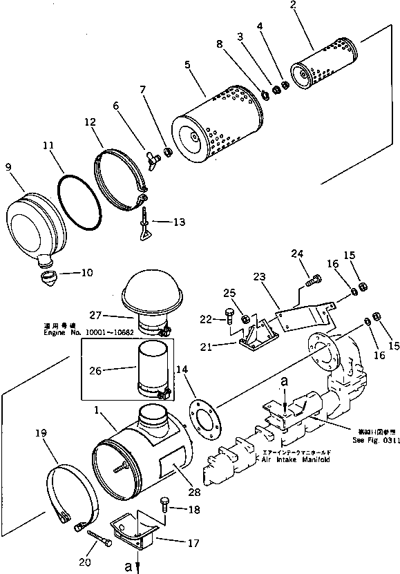 Engines Komatsu / 6D125-1K S/N 10001-UP(6d125-ic) / AIR CLEANER AND MOUNTING(#10001-14199)(030060 : 0141)