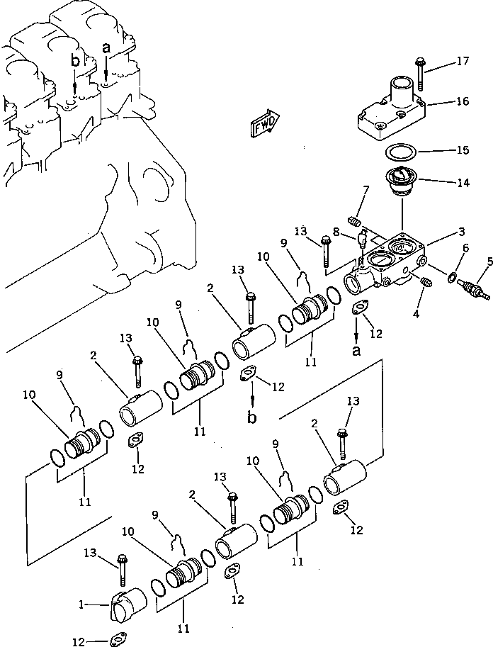 Engines Komatsu / 6D125-1K S/N 10001-UP(6d125-ic) / WATER MANIFOLD AND THERMOSTAT(#10001-18199)(030140 : 0171)