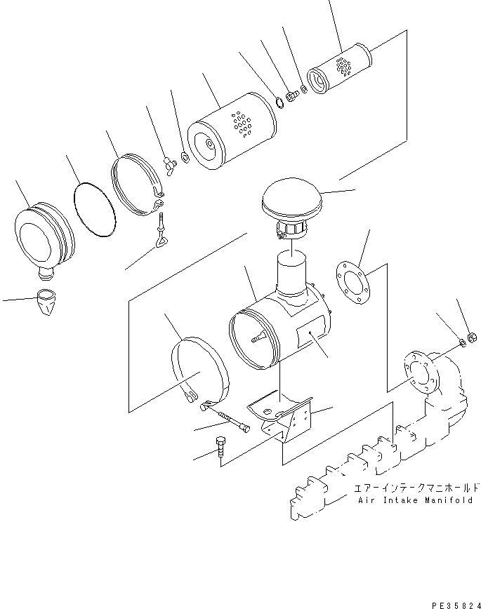 Engines Komatsu / 6D125-1YY S/N 26276-UP(6d125-ir) / AIR CLEANER AND MOUNTING (FOR TRIMMING DOZER)(030060 : 0142)