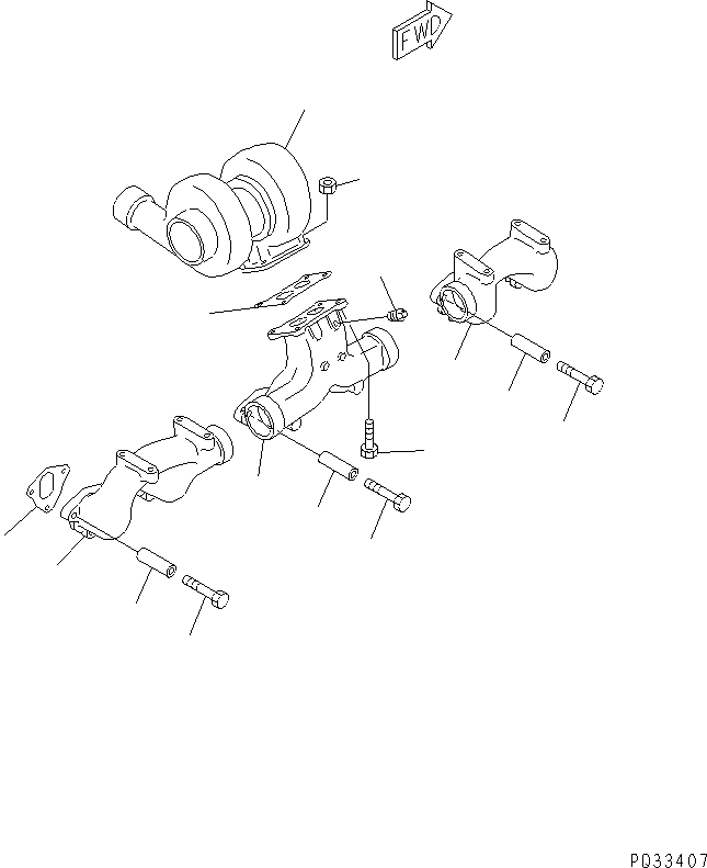 Engines Komatsu / 6D125-1AB S/N 10276-UP(6d125-kc) / EXHAUST MANIFOLD AND TURBOCHARGER (HIGH ALTITUDE SPEC.)(030100 : 0152)