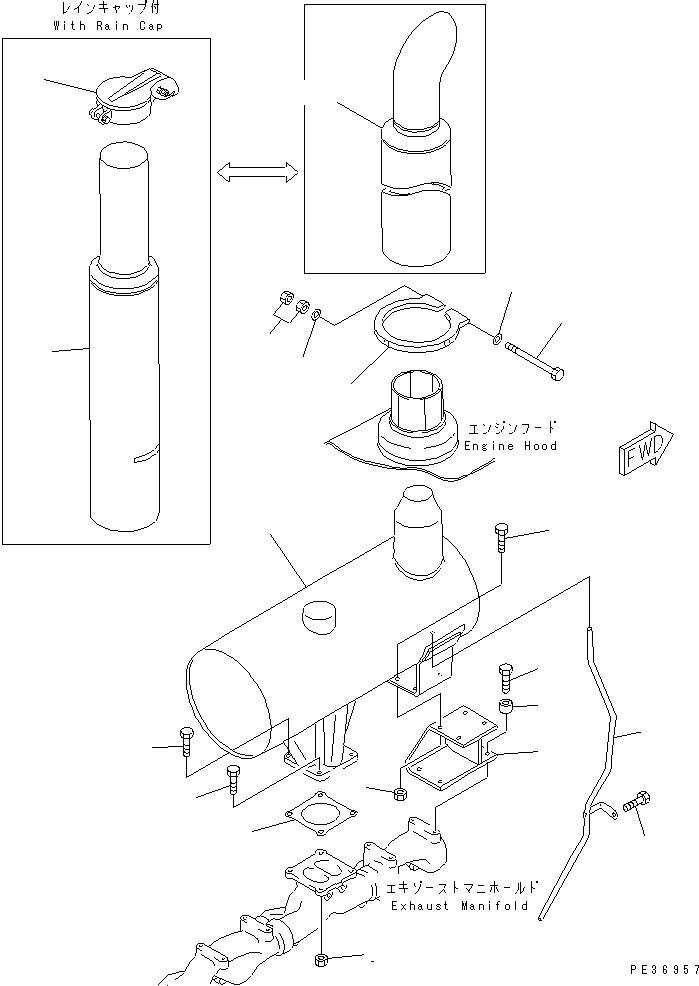 Komatsu parts book diagram for 6D125-1A-EA S/N 10001-UP: MUFFLER(#10001-28436)