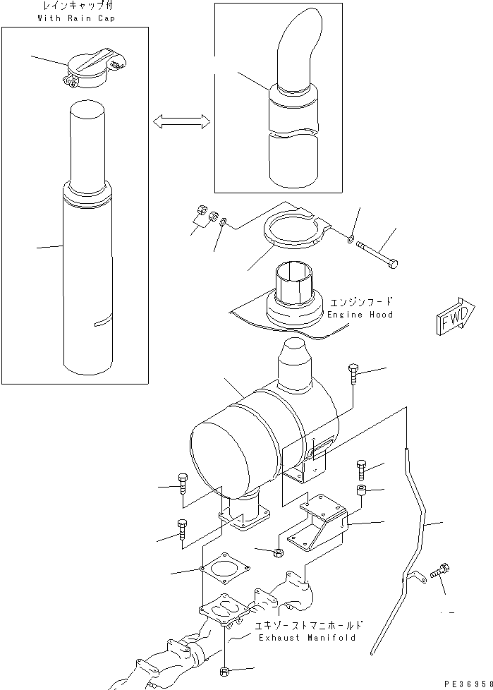 Komatsu parts book diagram for 6D125-1A-EA S/N 10001-UP: MUFFLER(#28437-)