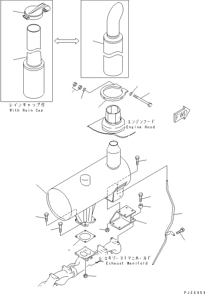 Komatsu parts book diagram for 6D125-1B-EL S/N 10001-UP: MUFFLER(#10001-27909)