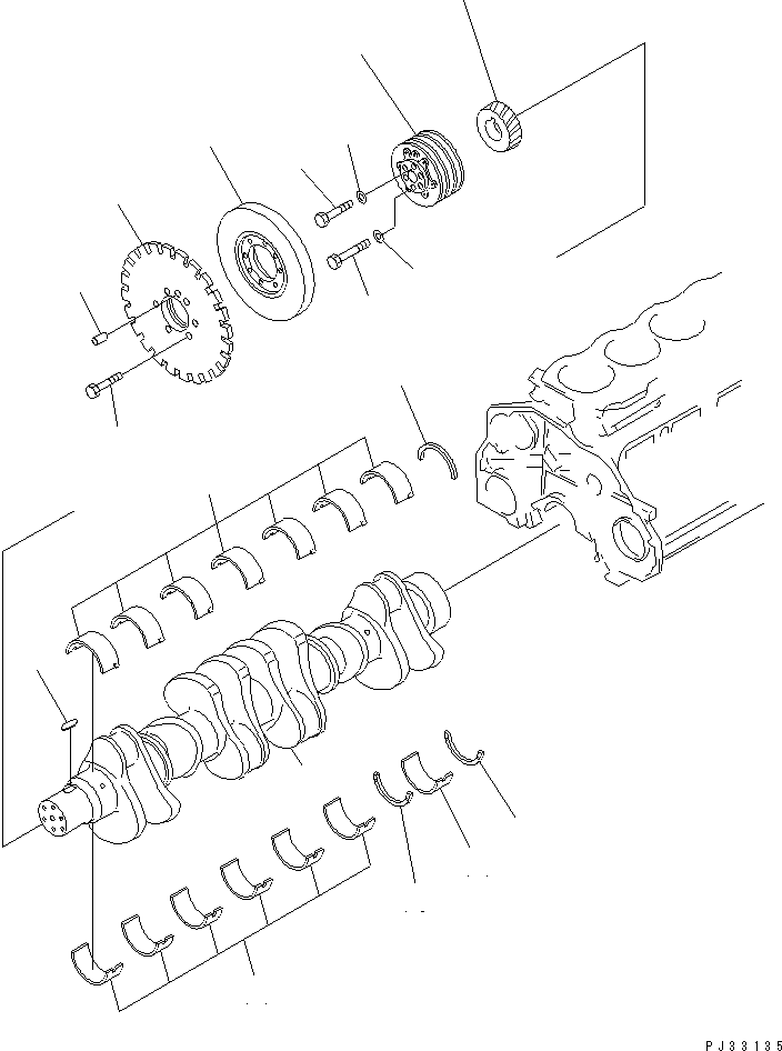 Komatsu parts book diagram for 6D125-1B-EL S/N 10001-UP: CRANKSHAFT