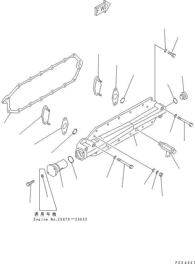 Komatsu parts book diagram for 6D125-1B-EL S/N 10001-UP: LUBRICATING OIL COOLER(#26679-)