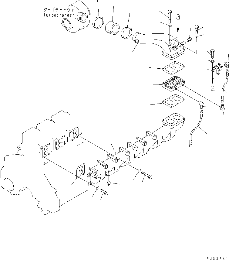 Komatsu parts book diagram for 6D125-1J-EA S/N 10001-UP: AIR INTAKE MANIFOLD AND CONNECTION (WITH TURBOCHARGER)