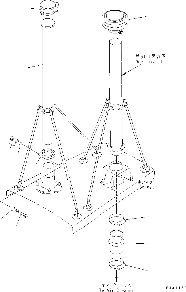 Komatsu parts book diagram for 6D125-1J-EA S/N 10001-UP: EXHAUST CAP AND RAIN CAP