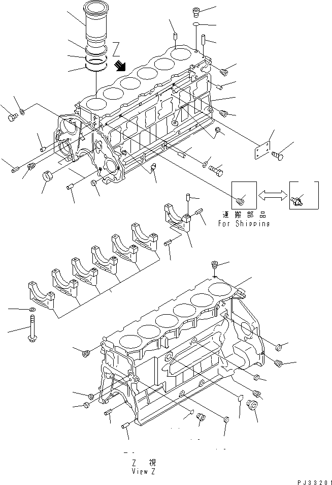 Komatsu parts book diagram for 6D125-1J-EA S/N 10001-UP: CYLINDER BLOCK