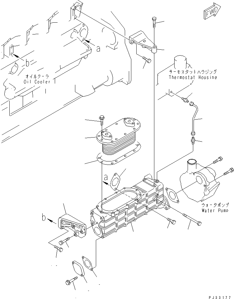 Komatsu parts book diagram for 6D125-1J-EA S/N 10001-UP: STEERING OIL COOLING