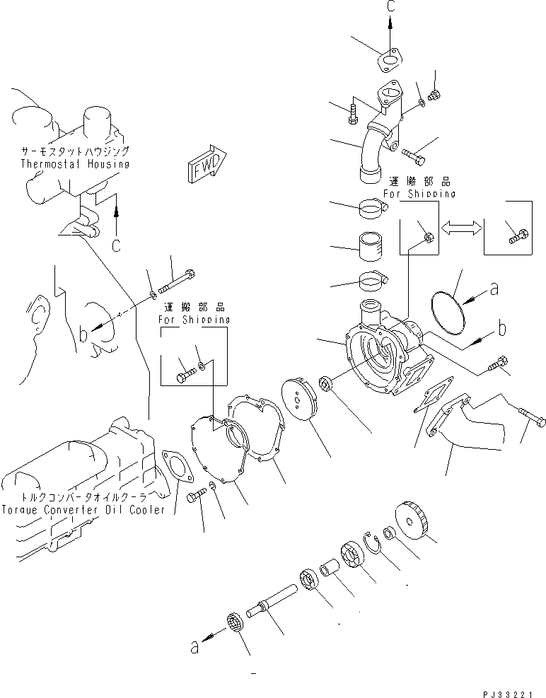 Komatsu parts book diagram for 6D125-1J-EA S/N 10001-UP: WATER PUMP AND MOUNTING(#52433-)