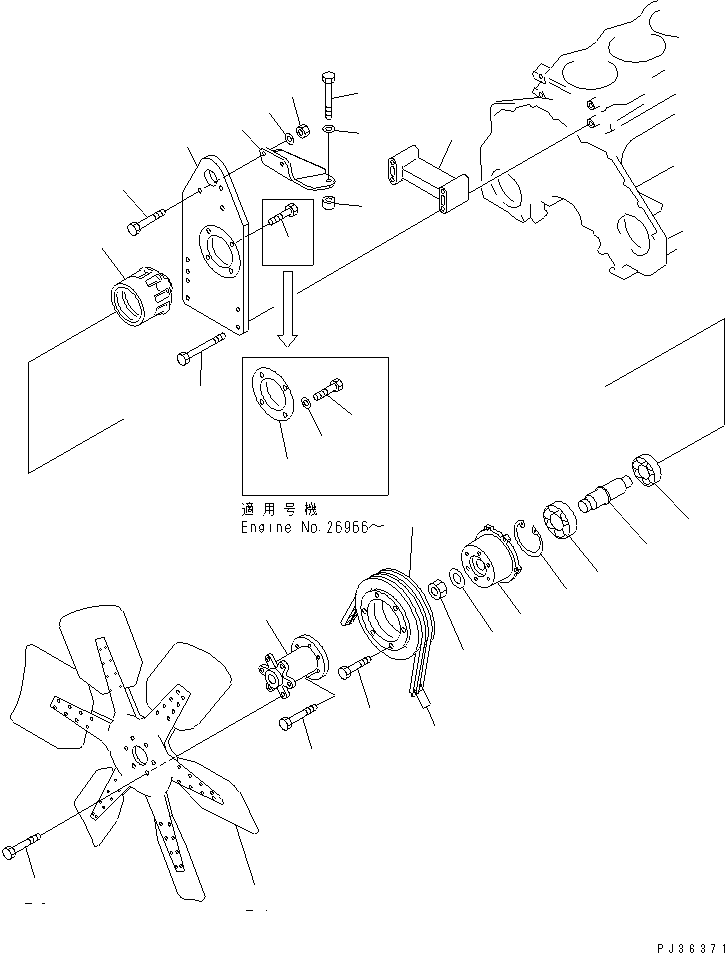 Komatsu parts book diagram for 6D125-1J-EA S/N 10001-UP: COOLING FAN AND MOUNTING