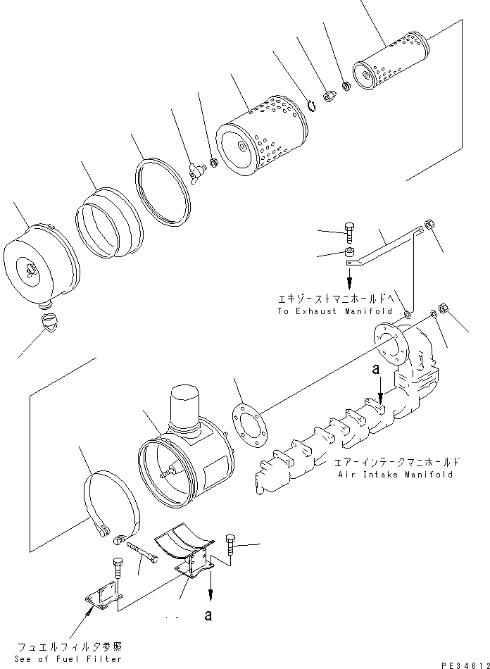 Engines Komatsu / 6D125E-2D-5 S/N 60721-UP(6d125e4c) / AIR CLEANER (FOR TRIMMING DOZER)(#64065-)(030100 : A1410-A3A5)