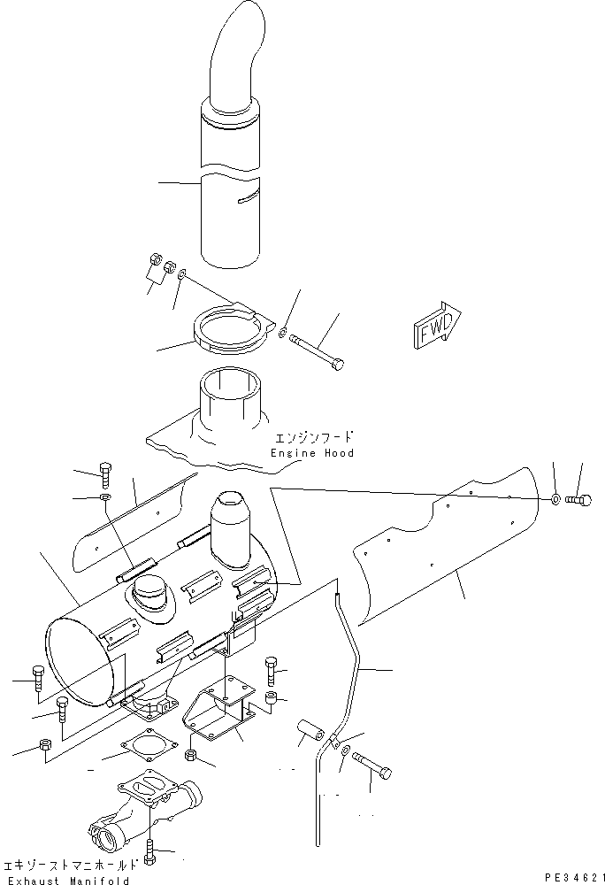 Engines Komatsu / 6D125E-2D-5 S/N 60721-UP(6d125e4c) / MUFFLER (EXHAUST PIPE ? 502.9MM) (WITH SAFETY COVER)(#64065-81509)(030240 : A1610-A3K6)