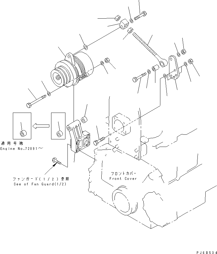 Engines Komatsu / 6D125E-2A-5 S/N 60721-UP(6d125e9r) / ALTERNATER MOUNTING (35A) (WITH HARDENING PULLEY)(#64065-)(031640 : A6010-A3L3)