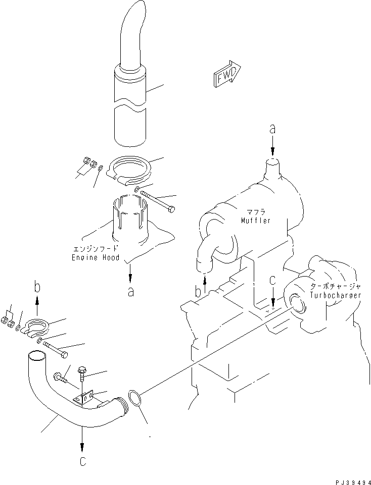 Engines Komatsu / 6D95L-1AD S/N 96999-UP(6d95l-8c) / MUFFLER PIPING (HIGH ALTITUDE SPEC.)(030280 : A1610-B0A6)