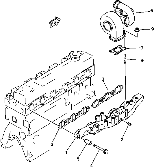 Engines Komatsu / 6D95L-1AA S/N 29222-UP(6d95l-9c) / EXHAUST MANIFOLD AND TURBOCHARGER (HIGH ALTITUDE SPEC.)(030140 : 0153)