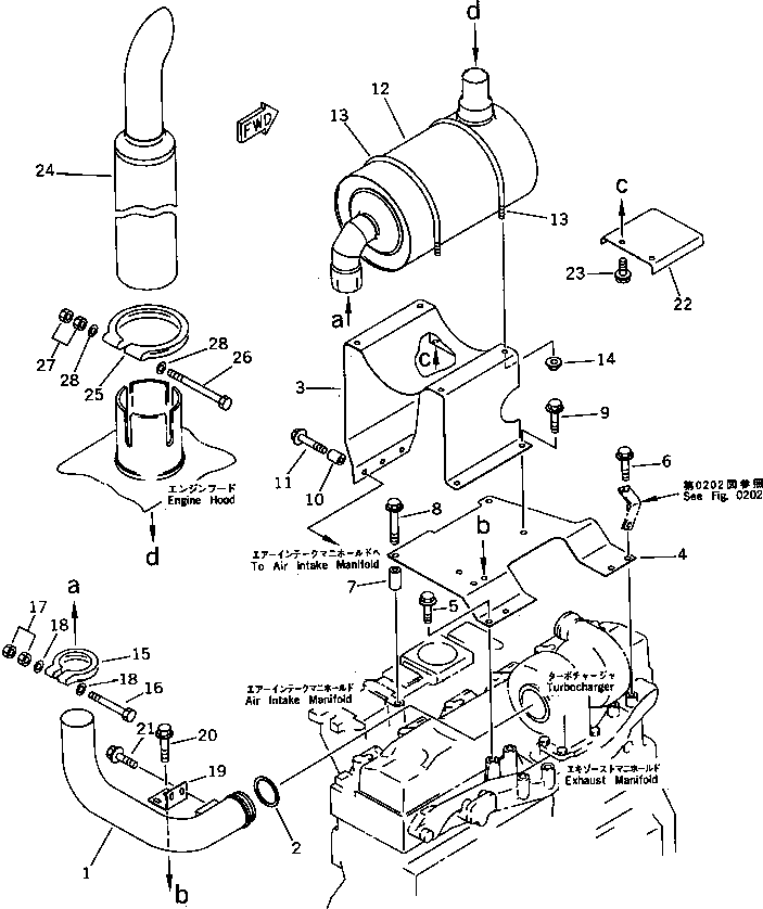 Engines Komatsu / 6D95L-1AA S/N 29222-UP(6d95l-9c) / MUFFLER AND MOUNTING (HIGH ALTITUDE SPEC.)(030160 : 0161)