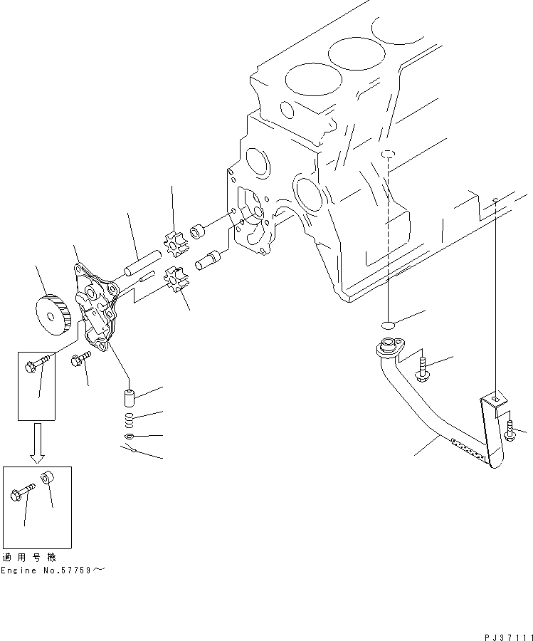 Engines Komatsu / 6D95L-1AA S/N 29222-UP(6d95l-9c) / LUBRICATING OIL PUMP AND SUCTION PIPE(090010 : 0301)