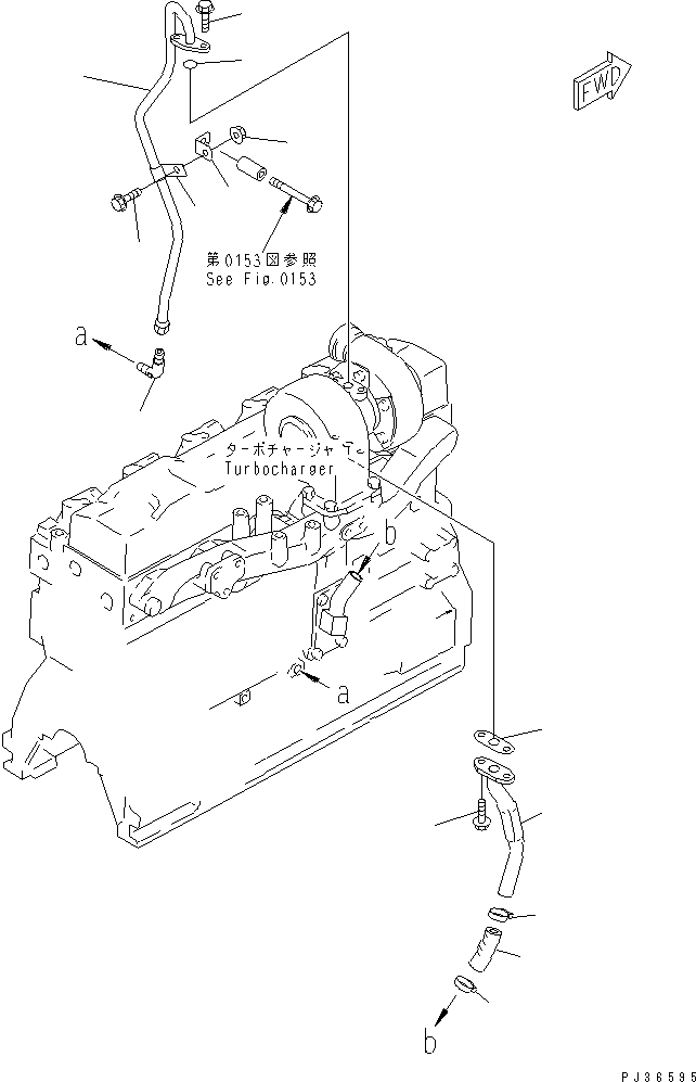 Engines Komatsu / 6D95L-1AA S/N 29222-UP(6d95l-9c) / TURBOCHARGER LUBRICATING OIL PIPING (HIGH ALTITUDE SPEC.)(090040 : 0325)