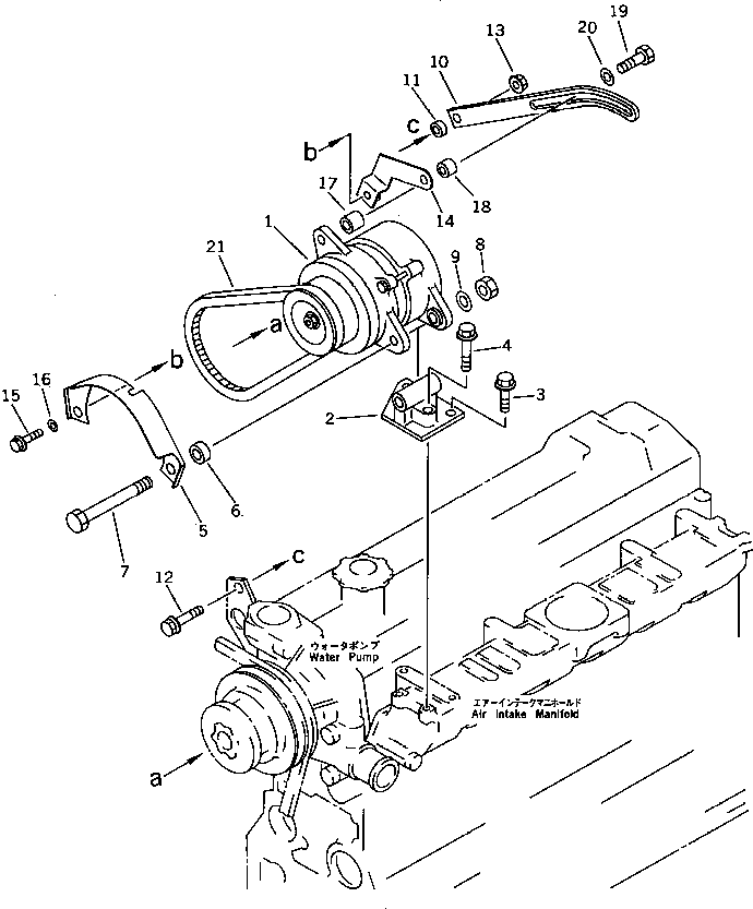 Engines Komatsu / 6D95L-1AA S/N 29222-UP(6d95l-9c) / ALTERNATOR AND MOUNTING (25A) (HIGH ALTITUDE SPEC.)(180030 : 0604)