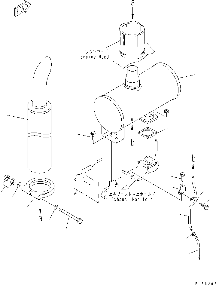 Komatsu parts book diagram for 6D95L-1AC-S S/N 96999-UP: MUFFLER (NOISE SUPPRESSION SPEC.)