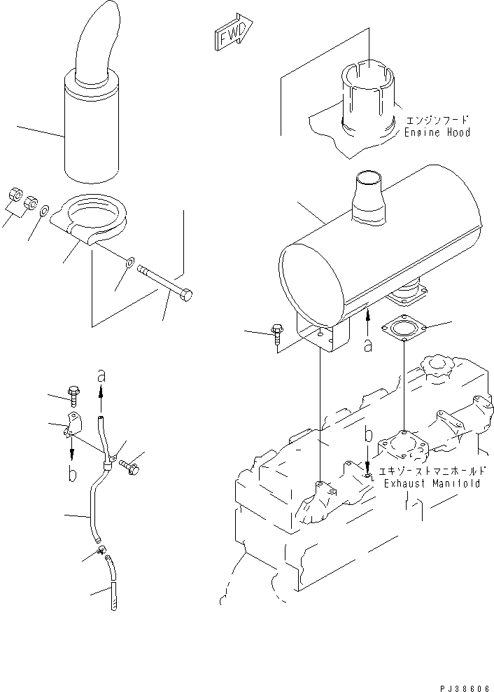 Komatsu parts book diagram for 6D95L-1AC-S S/N 96999-UP: MUFFLER (CATALYZER TYPE)(#100413-)