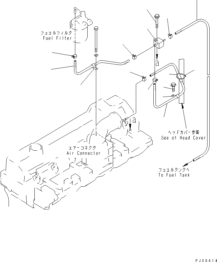 Komatsu parts book diagram for 6D95L-1AC-S S/N 96999-UP: FUEL RETURN (FOR 13A¤ 25A ALTERNATOR) (FOR 15A ALTERNATOR WITH   WATER SEPARATOR)