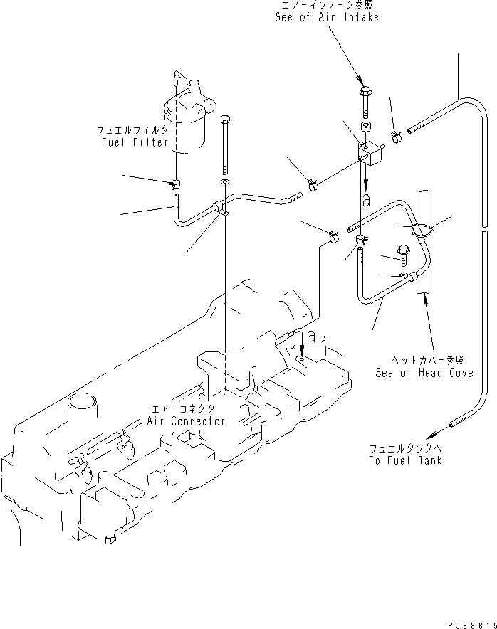 Komatsu parts book diagram for 6D95L-1AC-S S/N 96999-UP: FUEL RETURN (FOR 13A¤ 25A ALTERNATOR) (NOISE SUPPRESSION SPEC.)