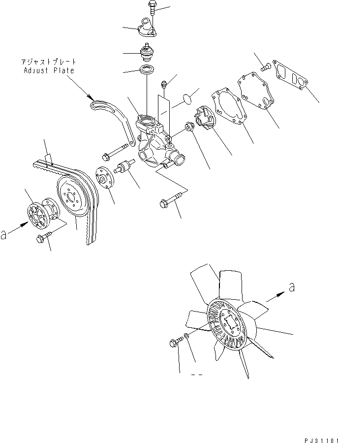 Engines Komatsu / 6D95L-1L S/N 10001-UP(6d95l-ec) / WATER PUMP AND COOLING FAN (NON HARDENING PULLEY TYPE)           (EXCEPT JAPAN)(150010 : 0502)