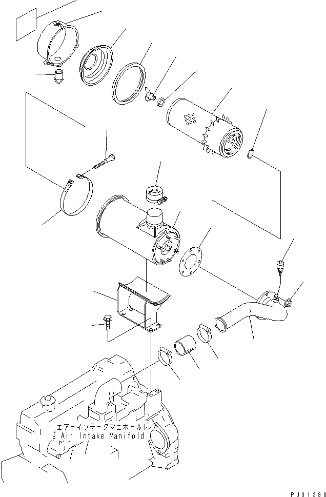 Komatsu parts book diagram for 6D95L-1U S/N 23421-UP: AIR CLEANER AND CONNECTION