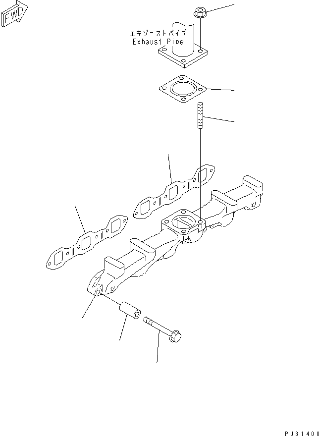 Komatsu parts book diagram for 6D95L-1U S/N 23421-UP: EXHAUST MANIFORD AND CONNECTION