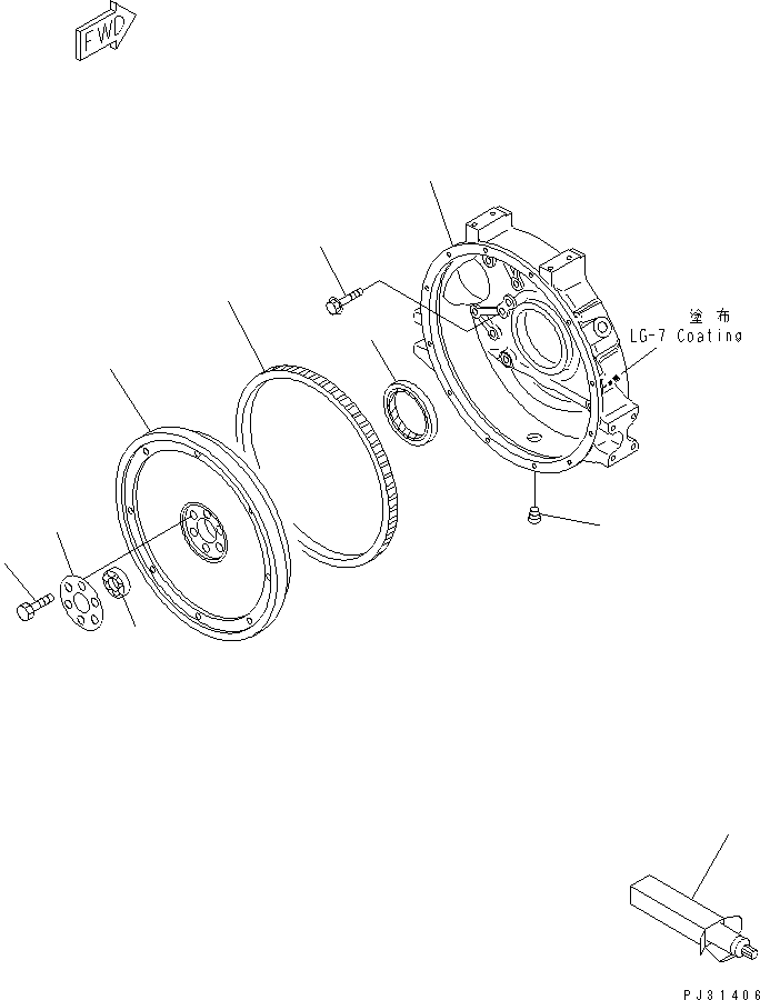 Komatsu parts book diagram for 6D95L-1U S/N 23421-UP: FLYWHEEL AND FLYWHEEL HOUSING