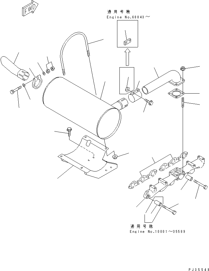Engines Komatsu / 6D95L-1A S/N 10001-UP(6d95l-ic) / EXHAUST MANIFOLD AND MUFFLER(#21727-)(030120 : 0151A)
