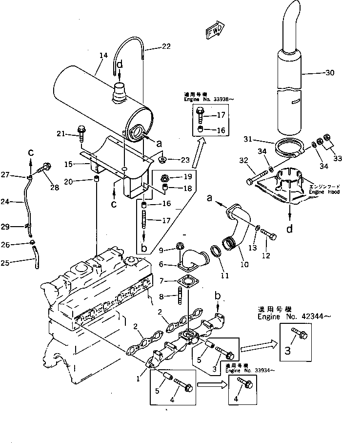 Engines Komatsu / 6D95L-1W S/N 21473-UP(6d95l-lr) / EXHAUST MANIFOLD AND MUFFLER(030070 : 0151)