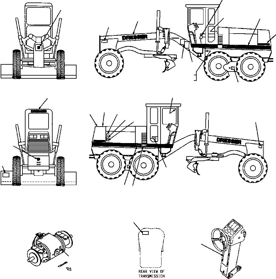 Graders DRESSTA / 830 S/N U200000-U200416(830A1) / DRESSER DECALS - 830 R.H. & L.H. 90ш BLADE SUSPENSION(02-008 : 02-008)