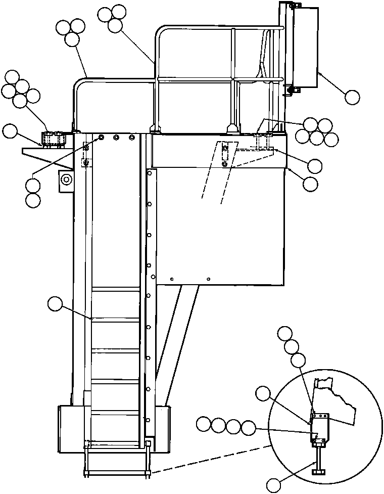 Komatsu parts book diagram for AFE32-BA 830E                 ARCH MINERAL: LEFT DECK, HANDRAIL & LADDER