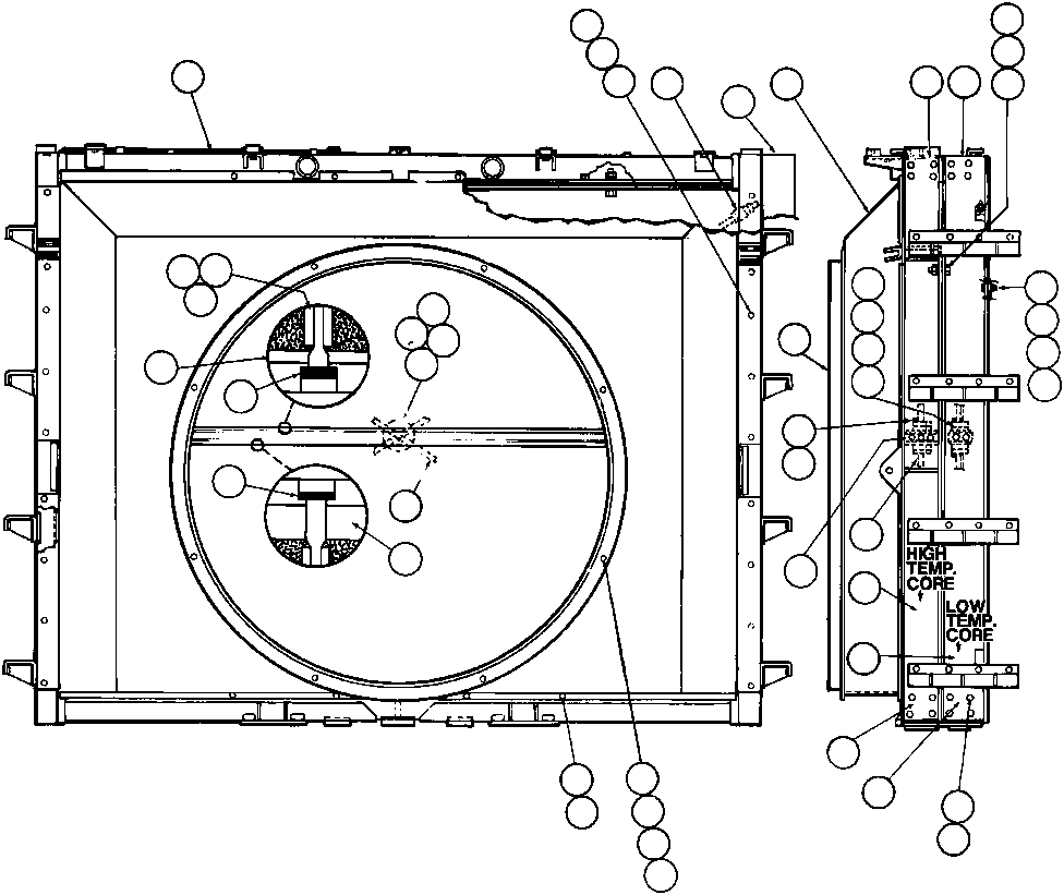 Komatsu parts book diagram for AFE32-BA 830E                 ARCH MINERAL: RADIATOR ASSM (YA2099)